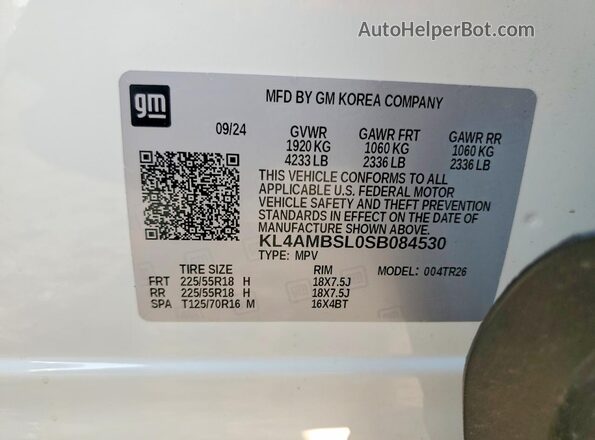 KL4AMBSL0SB084530 2025 BUICK ENCORE White Вид наклейки з VIN-кодом
