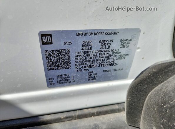 KL4AMBSL3TB006910 2026 BUICK ENCORE White Widok komory silnika