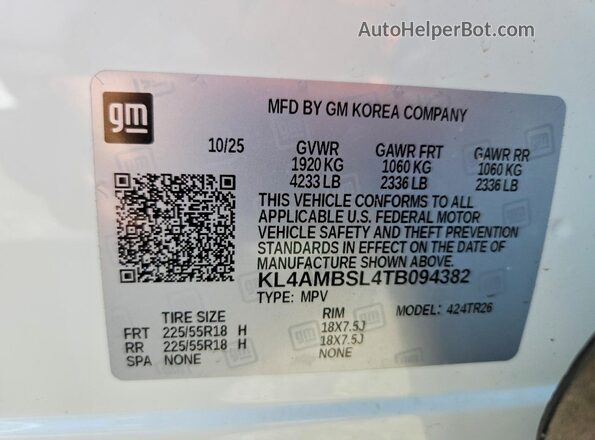 KL4AMBSL4TB094382 2026 BUICK ENCORE White Widok komory silnika