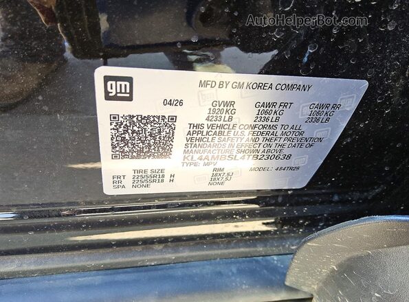 KL4AMBSL4TB230638 2026 BUICK ENCORE Black VIN կոդի պիտակի տեսք