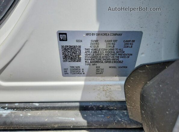KL4AMBSL5RB190062 2024 BUICK ENCORE White Вид наклейки з VIN-кодом