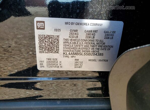 KL4AMBSL5SB204385 2025 BUICK ENCORE Black VIN կոդի պիտակի տեսք