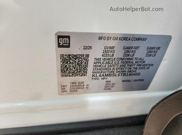 KL4AMBSL6TB140455 2026 BUICK ENCORE White Вид наклейки з VIN-кодом