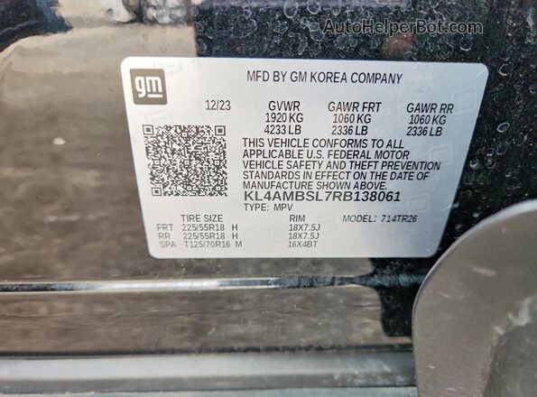 KL4AMBSL7RB138061 2024 BUICK ENCORE Black VIN კოდის სტიკერის ხედი