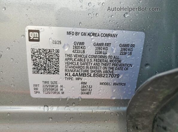 KL4AMBSL8SB217079 2025 BUICK ENCORE Серый Вид наклейки с VIN-кодом