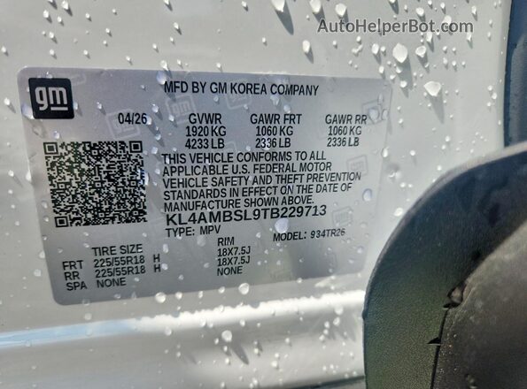 KL4AMBSL9TB229713 2026 BUICK ENCORE White VIN կոդի պիտակի տեսք