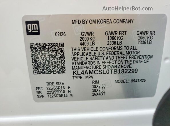 KL4AMCSL0TB182299 2026 BUICK ENCORE Белый Панорамный вид салона 360°