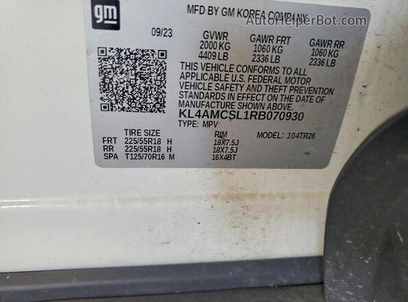 KL4AMCSL1RB070930 2024 BUICK ENCORE White Вид наклейки з VIN-кодом
