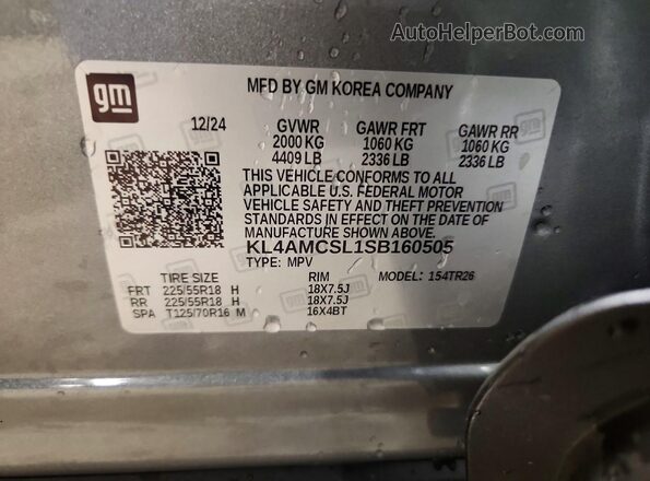 KL4AMCSL1SB160505 2025 BUICK ENCORE Gray VIN კოდის სტიკერის ხედი