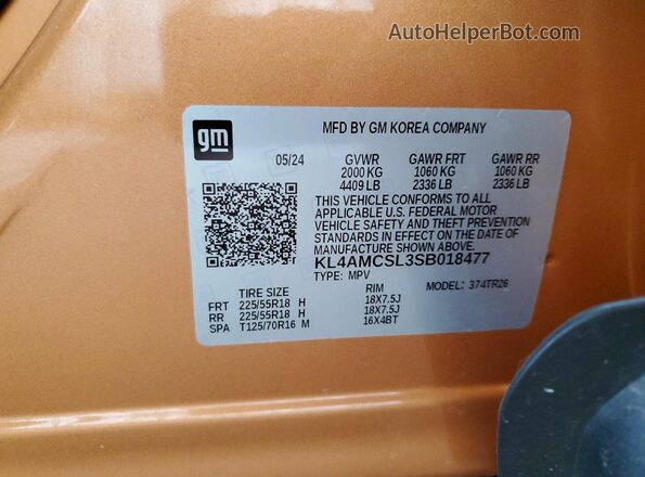 KL4AMCSL3SB018477 2025 BUICK ENCORE Brown Вид наклейки з VIN-кодом