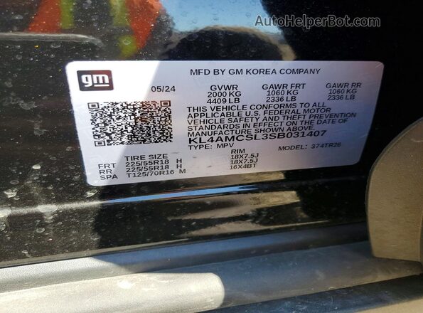 KL4AMCSL3SB031407 2025 BUICK ENCORE Black VIN კოდის სტიკერის ხედი