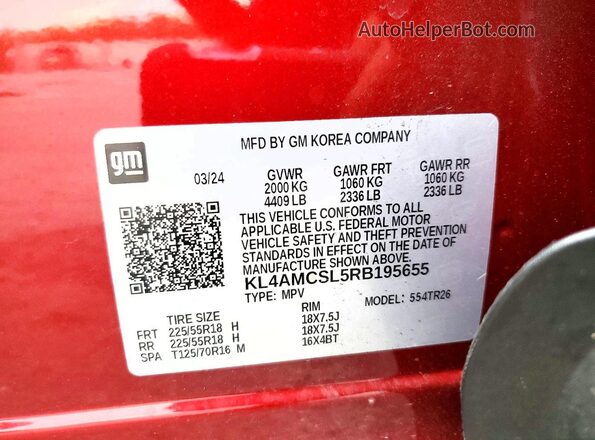 KL4AMCSL5RB195655 2024 BUICK ENCORE Maroon Вид наклейки з VIN-кодом
