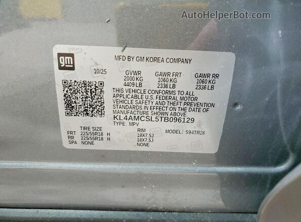 KL4AMCSL5TB096129 2026 BUICK ENCORE Gray VIN կոդի պիտակի տեսք