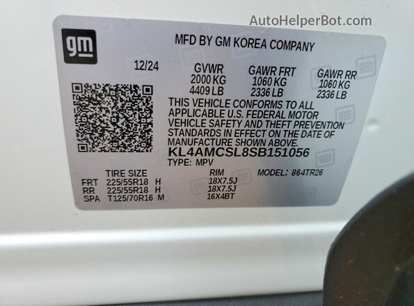 KL4AMCSL8SB151056 2025 BUICK ENCORE White Вид наклейки з VIN-кодом