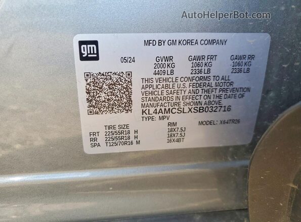 KL4AMCSLXSB032716 2025 BUICK ENCORE Silver Widok naklejki z numerem VIN