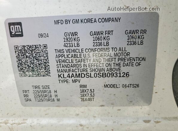 KL4AMDSL0SB093126 2025 BUICK ENCORE Белый Вид наклейки с VIN-кодом