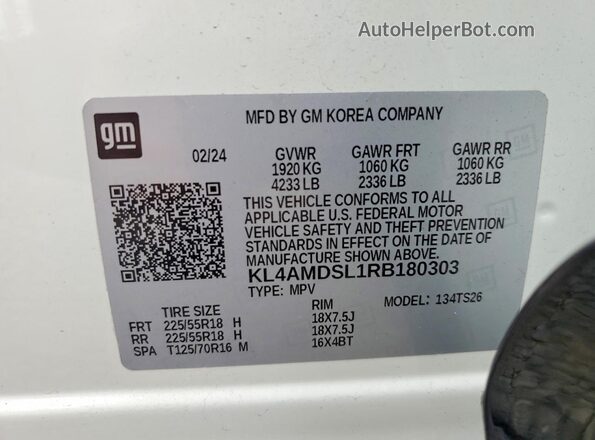 KL4AMDSL1RB180303 2024 BUICK ENCORE White Vista interior de 360 grados