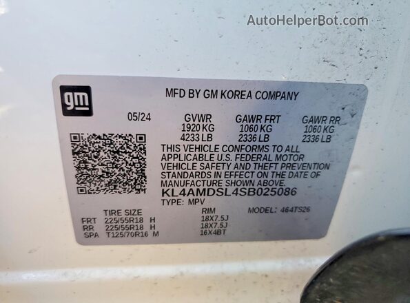 KL4AMDSL4SB025086 2025 BUICK ENCORE White Widok komory silnika