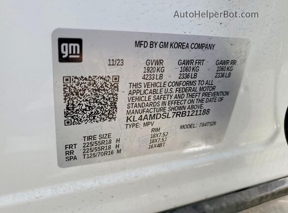 KL4AMDSL7RB121188 2024 BUICK ENCORE White VIN კოდის სტიკერის ხედი