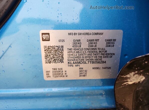 KL4AMDSL7TB056284 2026 BUICK ENCORE Blue Вид наклейки з VIN-кодом