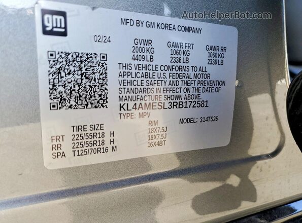 KL4AMESL3RB172581 2024 BUICK ENCORE Gray Vista del compartimento del motor