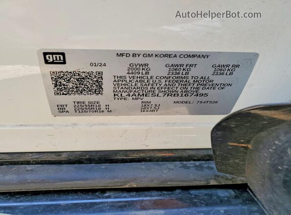 KL4AMESL7RB167495 2024 BUICK ENCORE White VIN sticker view