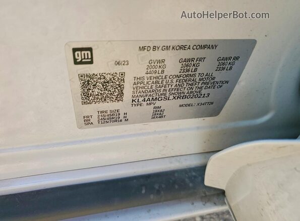 KL4AMGSLXRB020213 2024 BUICK ENCORE White VIN sticker view