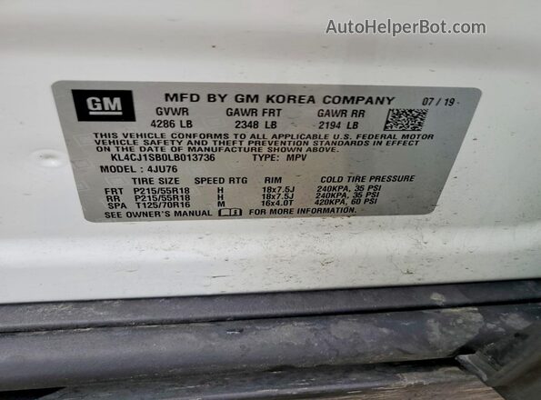 KL4CJ1SB0LB013736 2020 BUICK ENCORE Белый Вид подкапотного пространства