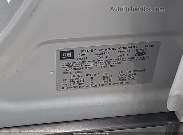 KL4CJ1SB5KB712732 2019 BUICK ENCORE Silver Շարժիչի բաժամունքի տեսք