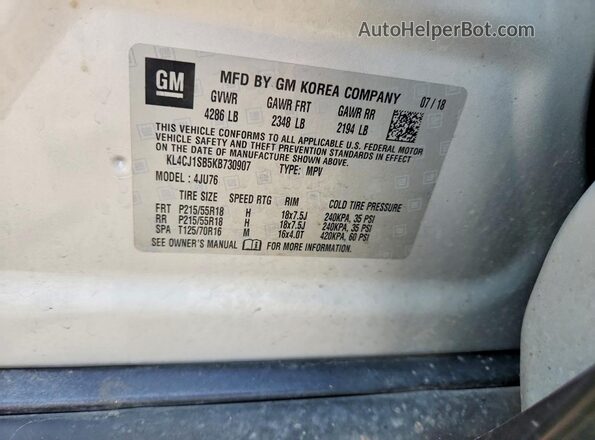 KL4CJ1SB5KB730907 2019 BUICK ENCORE Silver VIN sticker view