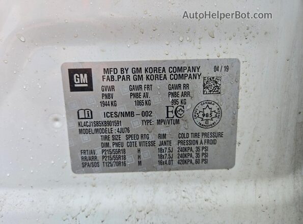 KL4CJ1SB5KB901591 2019 BUICK ENCORE White Engine compartment view