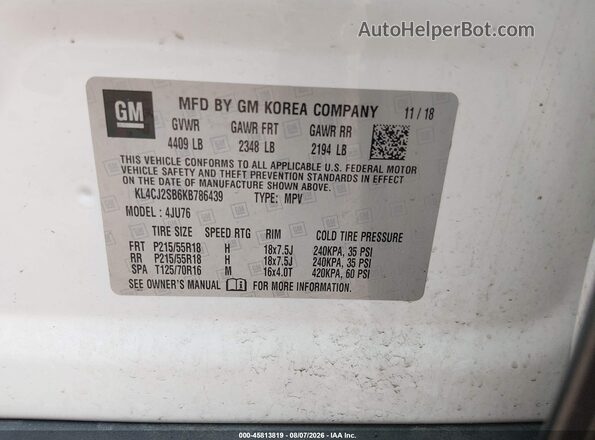 KL4CJ2SB6KB786439 2019 BUICK ENCORE White Engine compartment view