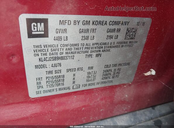 KL4CJ2SB9HB037112 2017 BUICK ENCORE Burgundy Engine compartment view