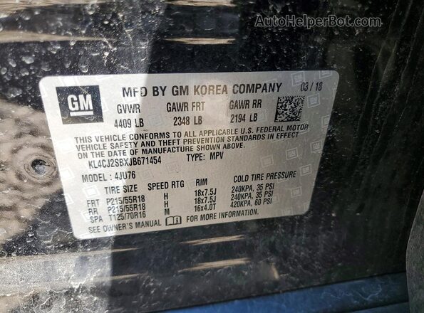 KL4CJ2SBXJB671454 2018 BUICK ENCORE Black Vista de la etiqueta del VIN