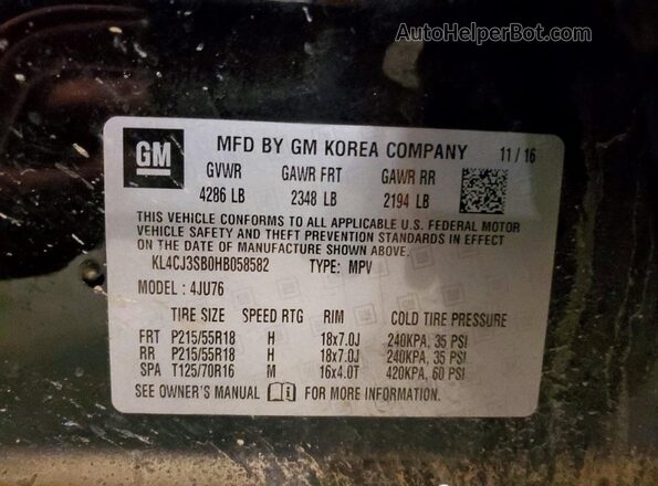 KL4CJ3SB0HB058582 2017 BUICK ENCORE Черный Панорамный вид салона 360°