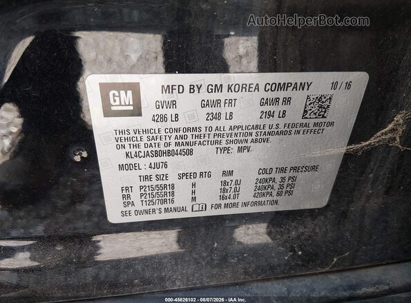 KL4CJASB0HB044508 2017 BUICK ENCORE Black Շարժիչի բաժամունքի տեսք