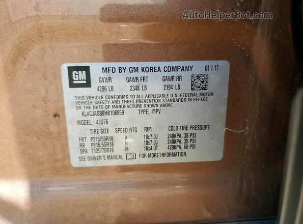 KL4CJASB0HB106859 2017 BUICK ENCORE Brown Engine compartment view