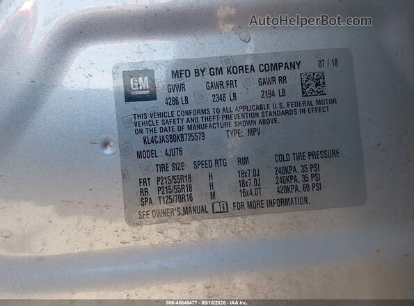 KL4CJASB0KB725579 2019 BUICK ENCORE Серебряный Вид подкапотного пространства