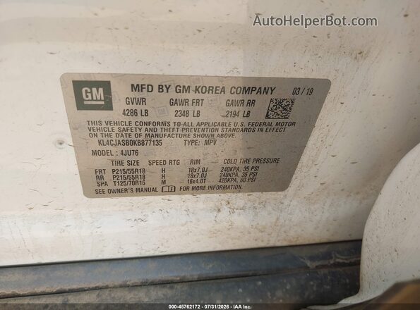 KL4CJASB0KB877135 2019 BUICK ENCORE White Շարժիչի բաժամունքի տեսք