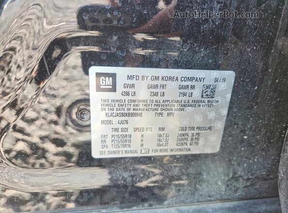 KL4CJASB0KB909940 2019 BUICK ENCORE Черный Вид наклейки с VIN-кодом