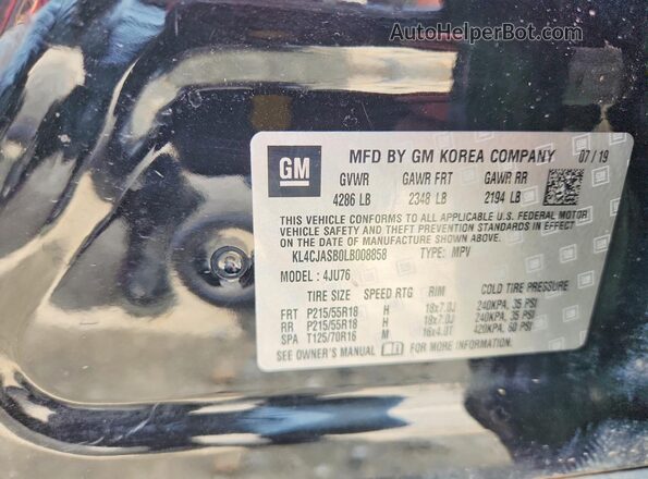 KL4CJASB0LB008858 2020 BUICK ENCORE Black სალონის 360-გრადუსიანი ხედი