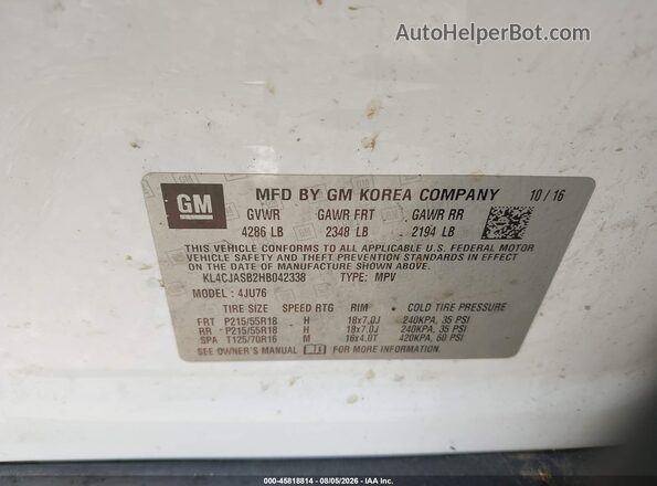 KL4CJASB2HB042338 2017 BUICK ENCORE White Widok komory silnika