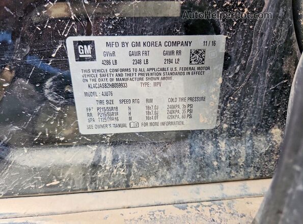 KL4CJASB2HB059933 2017 BUICK ENCORE Black Vista de la etiqueta del VIN