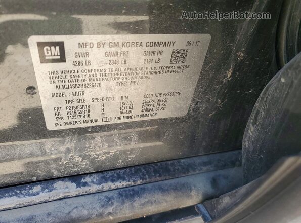 KL4CJASB2HB226470 2017 BUICK ENCORE Gray Vista de la etiqueta del VIN