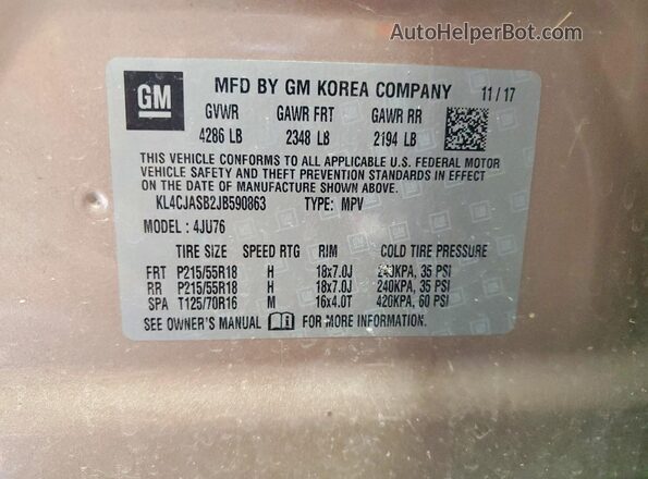 KL4CJASB2JB590863 2018 BUICK ENCORE Brown 