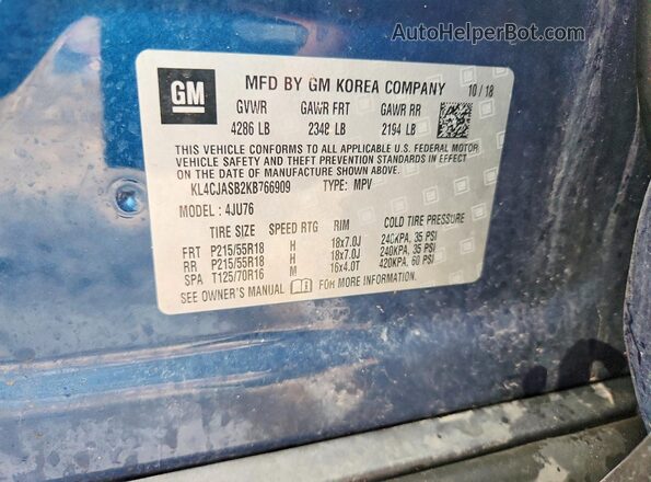 KL4CJASB2KB766909 2019 BUICK ENCORE Синий Вид подкапотного пространства