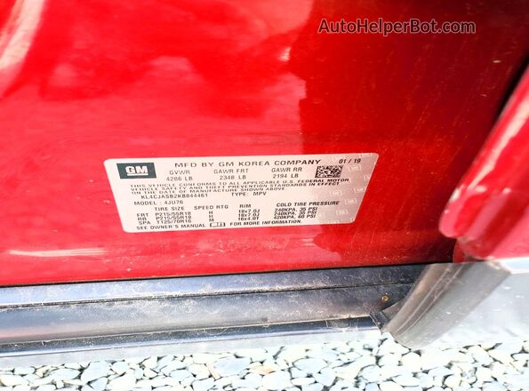 KL4CJASB2KB844461 2019 BUICK ENCORE Red Widok wnętrza 360 stopni