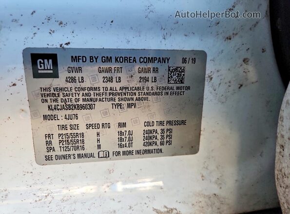 KL4CJASB2KB960307 2019 BUICK ENCORE White 