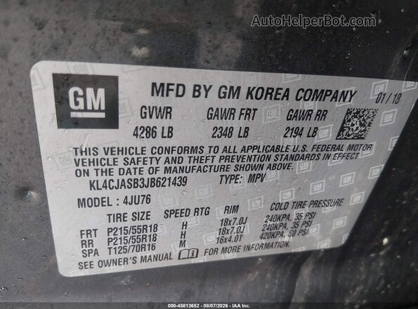 KL4CJASB3JB621439 2018 BUICK ENCORE Gray Engine compartment view