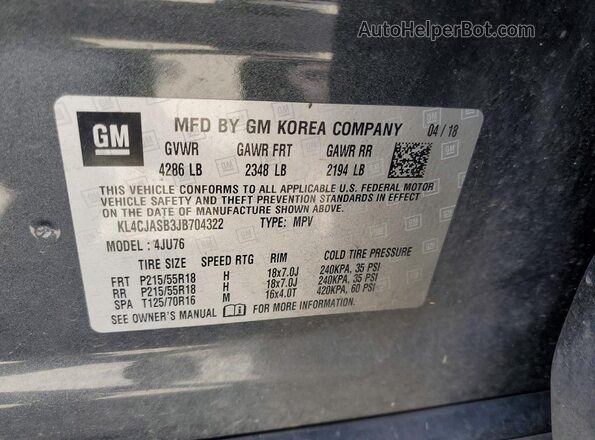 KL4CJASB3JB704322 2018 BUICK ENCORE Серый Вид наклейки с VIN-кодом